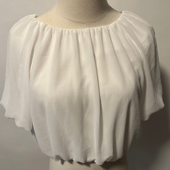 HYFVE Tops - Hyfve White Puff Sleeve Top  Back Tie Cropped Blouse Large New
